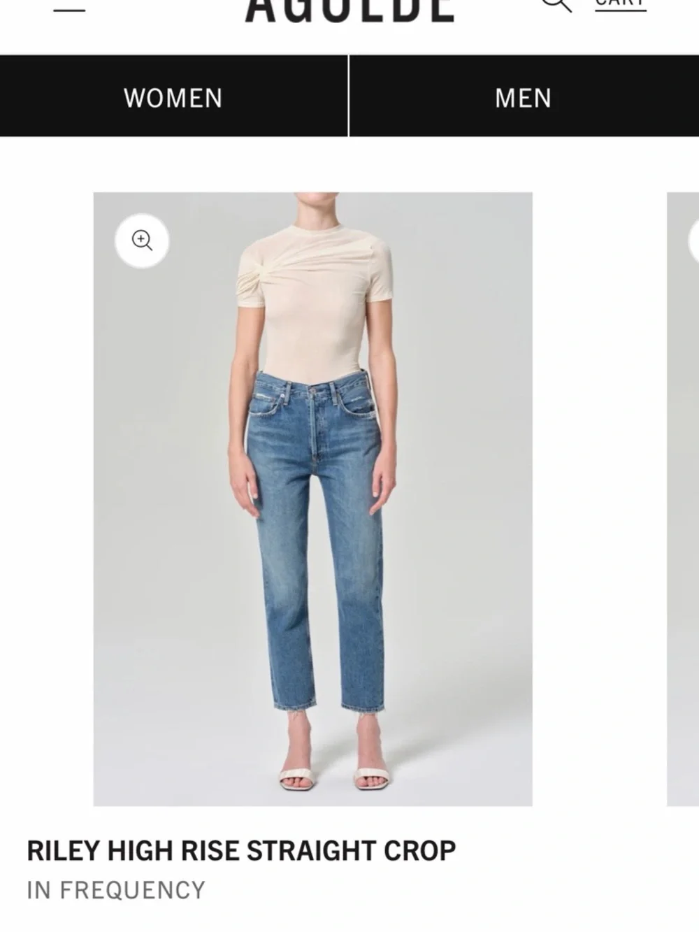 Agolde Riley High Rise Straight Crop Jeans - Mid Blue - Picture 1 of 7